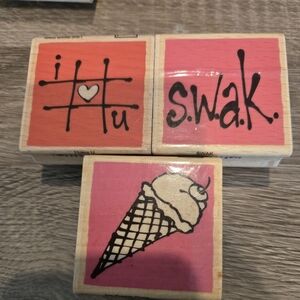 **New*Set of Three Fun Wooden Stamps *VAP SCRAP*